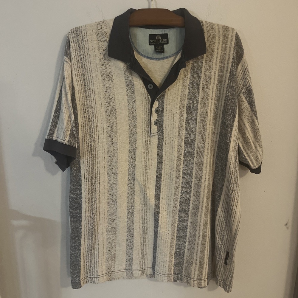 Vintage 90's Street wear Men's Polo STRUCTURE faded Stripes 100%‎ Cotton Sz L